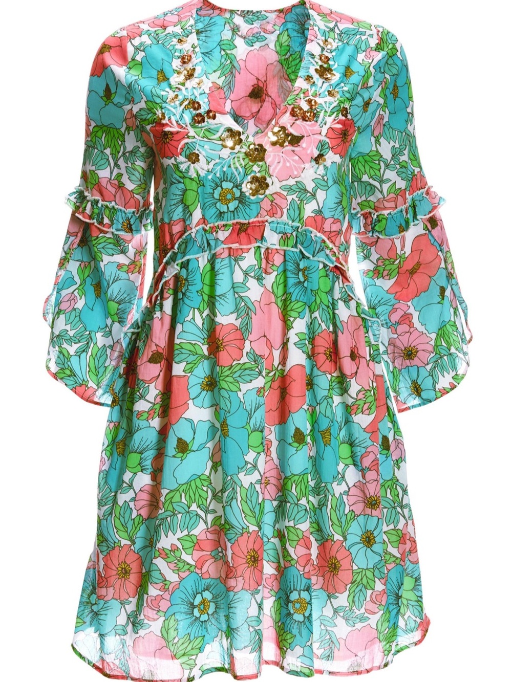Boston Proper Bouquet of Summer Embellished Peasant Dress